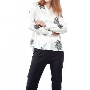 NEW INSIGHT sequins flower button up top in white